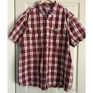 Carhartt Shirt 3XL TALL Relaxed Fit Plaid Flannel Short Sleeve Red White Blue